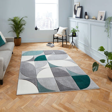 Matrix MT63 Modern Geometric Carved Soft Textured Easy-Care Durable Polypropylene Short Pile Grey/Green/Cream Rug-Think Rugs-Rug Love - The Most Loved Rug Store